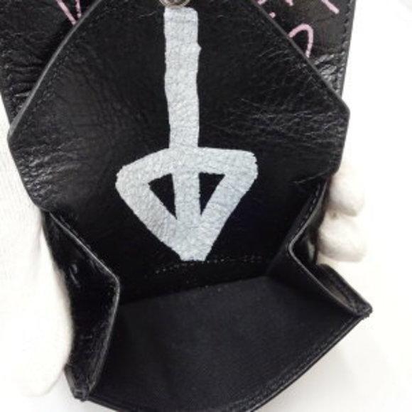 BALENCIAGA Paper Mini Wallet Trifold Leather Black Greffiti - Picture 6 of 8